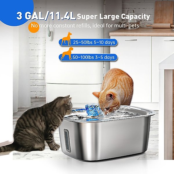 Show full view: PetNF Stainless Steel Dog Water Fountain with 4 Filters, 3-gal slide 3 of 8