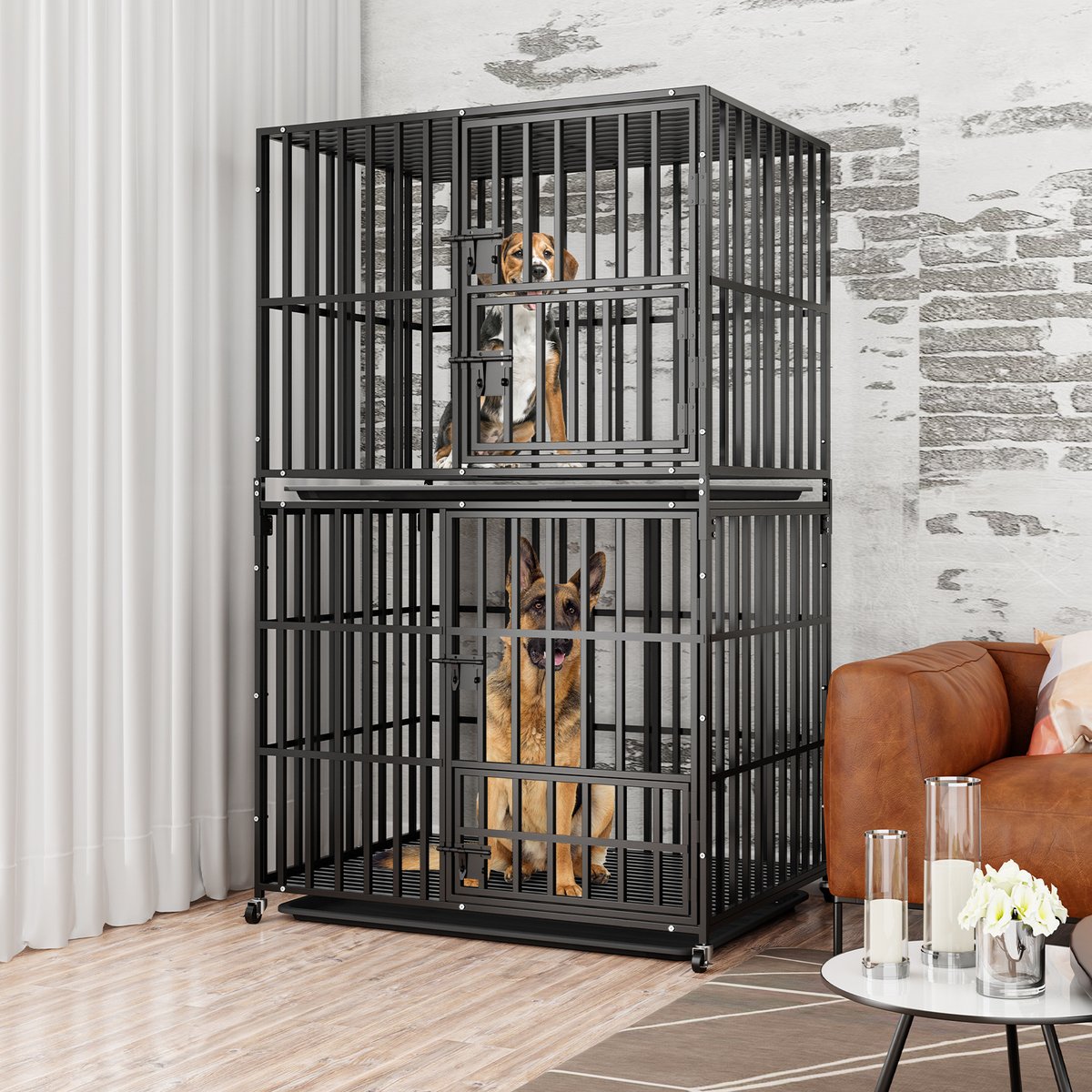 BingoPaw Heavy Duty Stackable Metal Dog Kennel, Black, X-Large