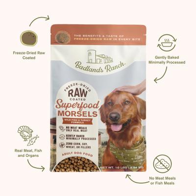 Show full view: Badlands Ranch Superfood Complete Raw Coated Morsels Wild Fish Dry Dog Food, 10-lb bag slide 4 of 9