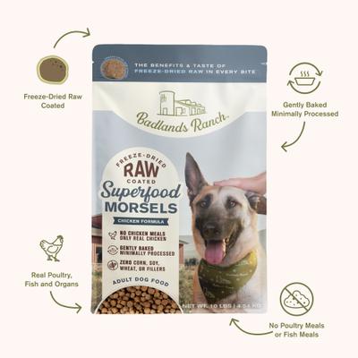 Show full view: Badlands Ranch Superfood Complete Raw Coated Morsels Chicken Dry Dog Food, 10-lb bag slide 4 of 9