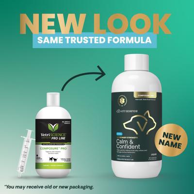 Show full view: VetriScience Veterinary Strength Calm & Confident Composure Pro Liquid Calming Supplement for Dogs & Cats, 8-fl oz bottle slide 3 of 10