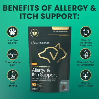 Show full view: VetriScience Veterinary Strength Allergy & Itch Support Derma Strength Pro Duck Flavored Soft Chew Allergy Supplement for Cats & Dogs, 90 count slide 7 of 10