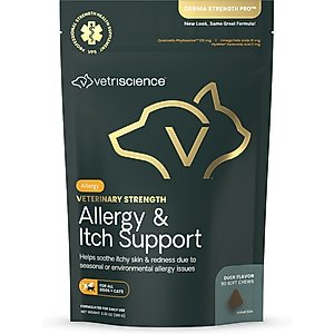VetriScience Veterinary Strength Allergy & Itch Support Derma Strength Pro Duck Flavored Soft Chew Allergy Supplement for Cats & Dogs, 90 count