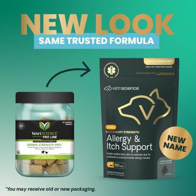 Show full view: VetriScience Veterinary Strength Allergy & Itch Support Derma Strength Pro Duck Flavored Soft Chew Allergy Supplement for Cats & Dogs, 90 count slide 3 of 10