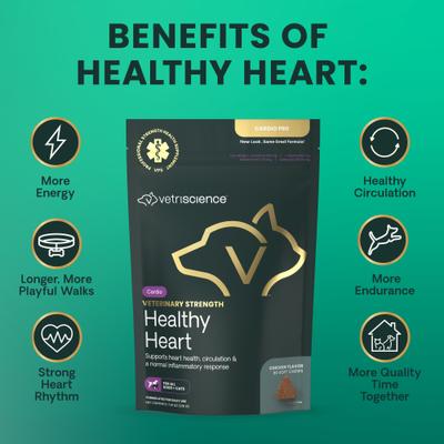 Show full view: VetriScience Veterinary Strength Healthy Heart Cardio Pro Chicken Flavored Soft Chew Heart Supplement for Dogs & Cats, 60 count slide 7 of 10