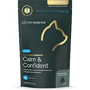 VetriScience Veterinary Strength Calm & Confident Composure Pro Chicken Flavored Soft Chew Calming Supplement for Cats, 45 count