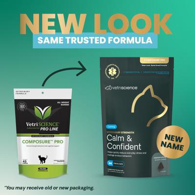 Show full view: VetriScience Veterinary Strength Calm & Confident Composure Pro Chicken Flavored Soft Chew Calming Supplement for Cats, 45 count slide 3 of 11