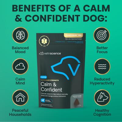 Show full view: VetriScience Veterinary Strength Calm & Confident Composure Pro Chicken Flavored Soft Chew Calming Supplement for Dogs, 60 count slide 8 of 11