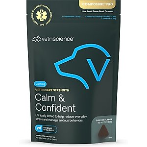 VetriScience Veterinary Strength Calm & Confident Composure Pro Chicken Flavored Soft Chew Calming Supplement for Dogs, 60 count