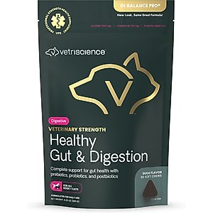 VetriScience Veterinary Strength Healthy Gut & Digestion Duck Flavored Soft Chew Digestive Supplement for Dogs & Cats, 60 count