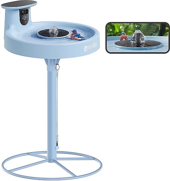 Show full view: Birdfy Solar Powered Smart Bird Bath with Camera, Blue slide 1 of 9
