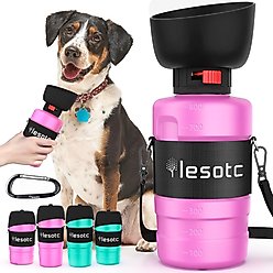 LESOTC Portable Dog Water Bottle Dispenser, Pink, 28-oz