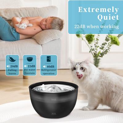 Show full view: PetNF Stainless Steel Cat Water Fountain, Black, 3-L slide 3 of 7