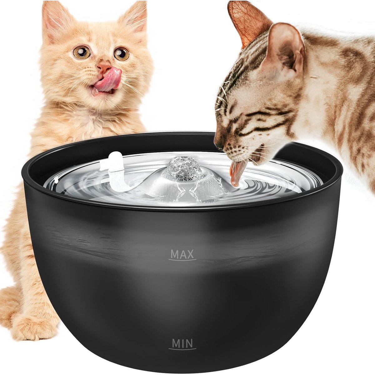 PetNF Stainless Steel Cat Water Fountain, Black, 3-L