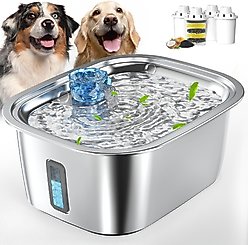 PetNF Stainless Steel Dog Water Fountain with 4 Filters, 3-gal