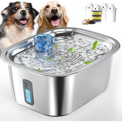 PetNF PetNF Stainless Steel Dog Water Fountain with 4 Filters, 3-gal