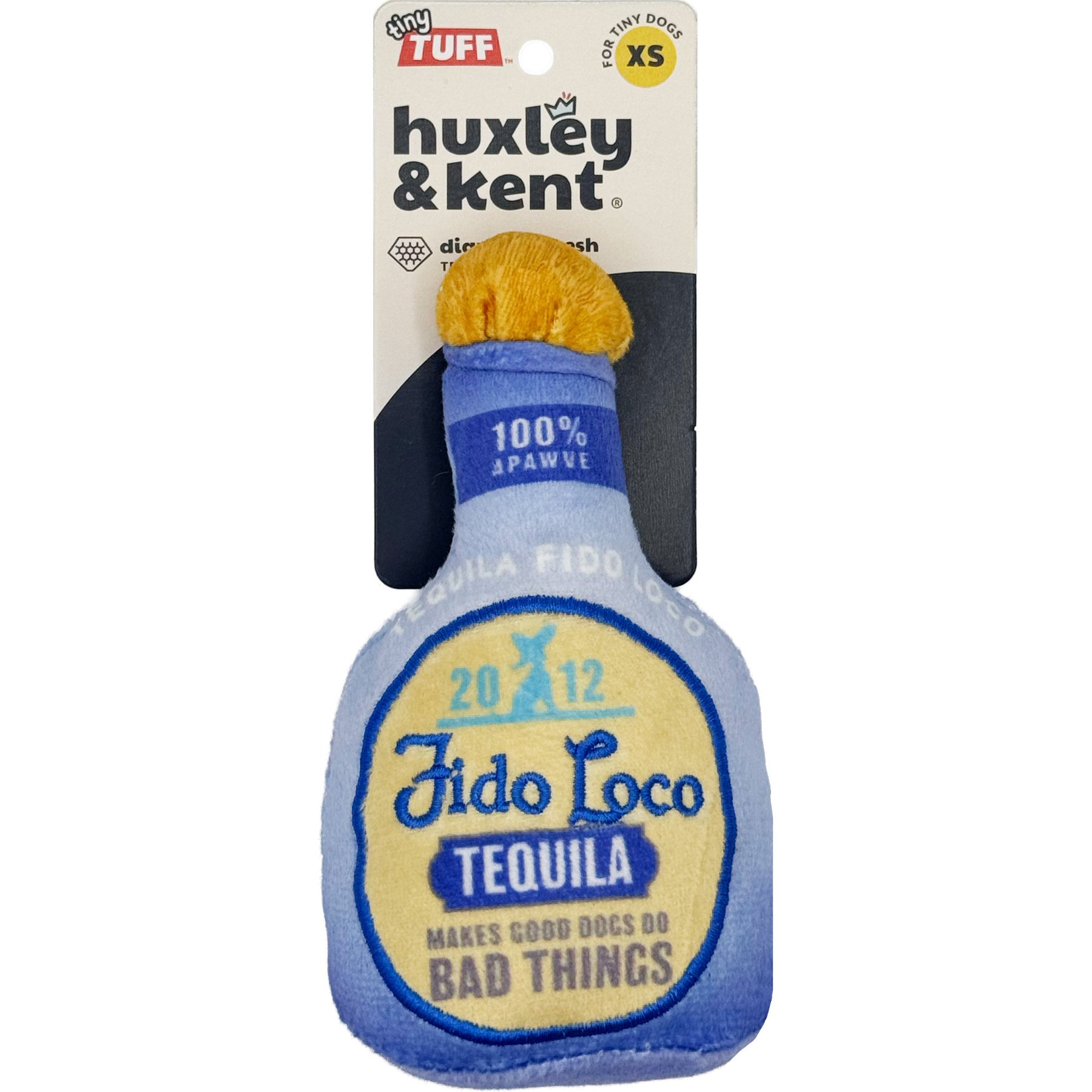 Huxley & Kent Tiny Tuff Fido Loco Tequila Dog Toy, Blue, One Size