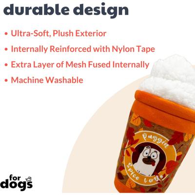 Show full view: Huxley & Kent Power Plush Puggin Spice Latte Dog Toy, Orange/White/Brown, Large slide 3 of 10