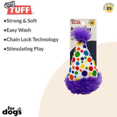 Show full view: Huxley & Kent Tiny Tuff Polka Dot Party Hat Dog Toy, Purple/White/Multi, One Size slide 3 of 6