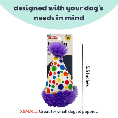 Show full view: Huxley & Kent Tiny Tuff Polka Dot Party Hat Dog Toy, Purple/White/Multi, One Size slide 4 of 6