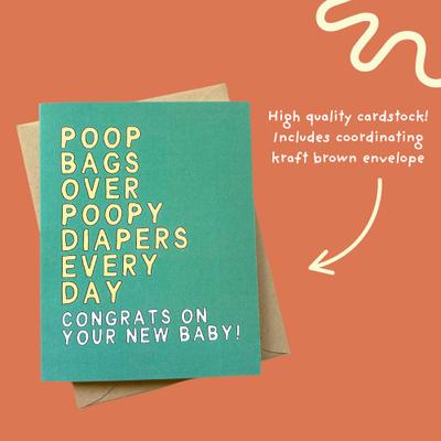 Show full view: Sweet Paws x Five Dot Post Poop Bags over Poopy Diapers Greeting Card for New Pet Parents slide 7 of 10