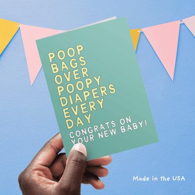 Show full view: Sweet Paws x Five Dot Post Poop Bags over Poopy Diapers Greeting Card for New Pet Parents slide 6 of 10