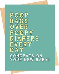 Sweet Paws x Five Dot Post Poop Bags over Poopy Diapers Greeting Card for New Pet Parents slide 1 of 9