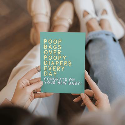 Show full view: Sweet Paws x Five Dot Post Poop Bags over Poopy Diapers Greeting Card for New Pet Parents slide 2 of 10