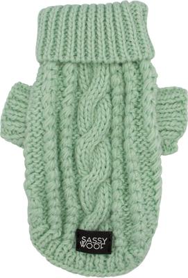 Show full view: Sassy Woof Cable Knit Dog Sweater, Mint, XX-Large slide 2 of 9