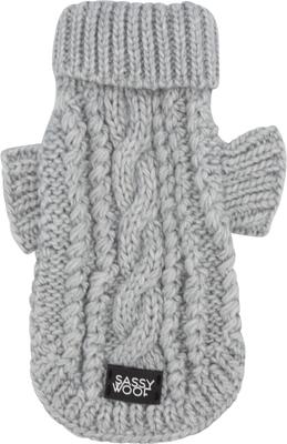 Show full view: Sassy Woof Cable Knit Dog Sweater, Gray, Medium slide 2 of 8