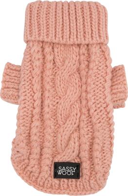 Show full view: Sassy Woof Cable Knit Dog Sweater, Pink, Small slide 2 of 9