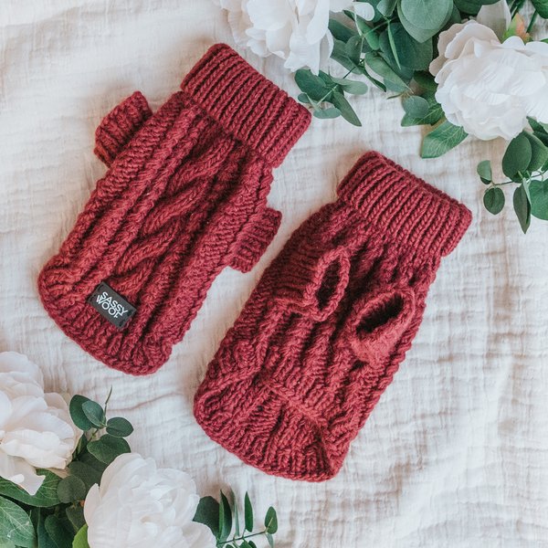 Show full view: Sassy Woof Cable Knit Dog Sweater, Red, X-Large slide 5 of 8