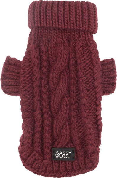 Show full view: Sassy Woof Cable Knit Dog Sweater, Red, X-Large slide 2 of 8