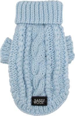 Show full view: Sassy Woof Cable Knit Dog Sweater, Light Blue, Large slide 2 of 9