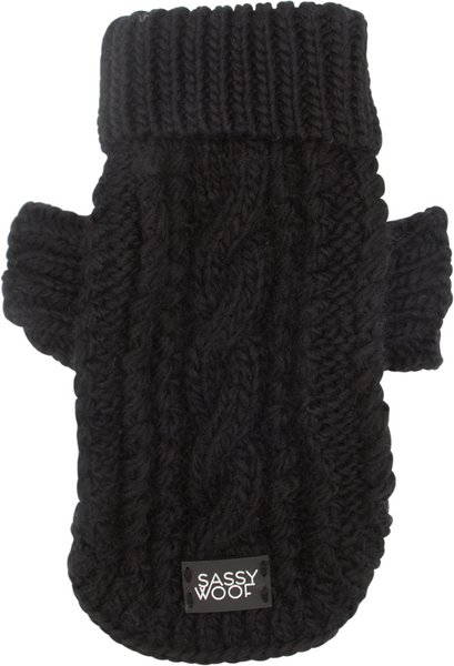 Show full view: Sassy Woof Cable Knit Dog Sweater, Black, XX-Large slide 2 of 8