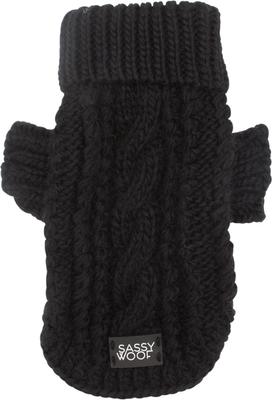 Show full view: Sassy Woof Cable Knit Dog Sweater, Black, XX-Large slide 2 of 9