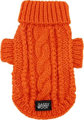 Show full view: Sassy Woof Cable Knit Dog Sweater, Orange, X-Large slide 2 of 9