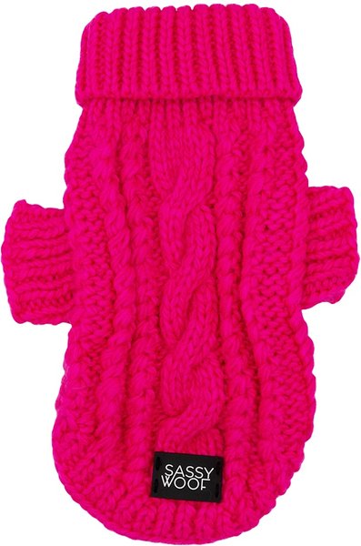 Show full view: Sassy Woof Cable Knit Dog Sweater, Hot Pink, XX-Large slide 2 of 7