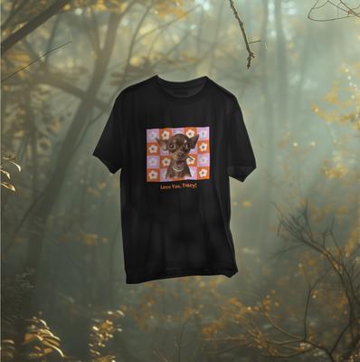 Show full view: Allisandro Retro Flower Pet Photo & Name Personalized Ultra-Soft T-Shirt, Black, Small slide 6 of 7