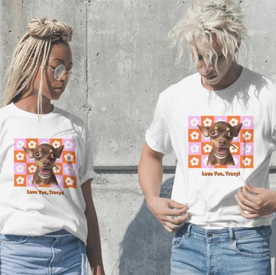 Show full view: Allisandro Retro Flower Pet Photo & Name Personalized Ultra-Soft T-Shirt, White, 3X-Large slide 5 of 6