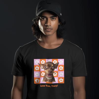 Show full view: Allisandro Retro Flower Pet Photo & Name Personalized Ultra-Soft T-Shirt, Black, Small slide 4 of 7