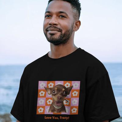 Show full view: Allisandro Retro Flower Pet Photo & Name Personalized Ultra-Soft T-Shirt, Black, Small slide 3 of 7