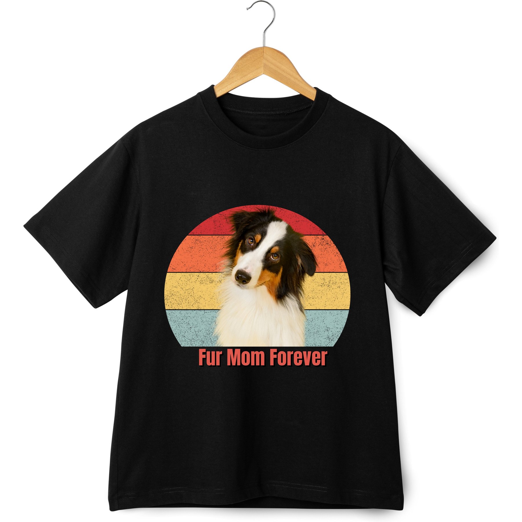 NeoAnimo Sunset Stripes Pet Photo & Name Personalized Ultra-Soft T-Shirt, Black, Large