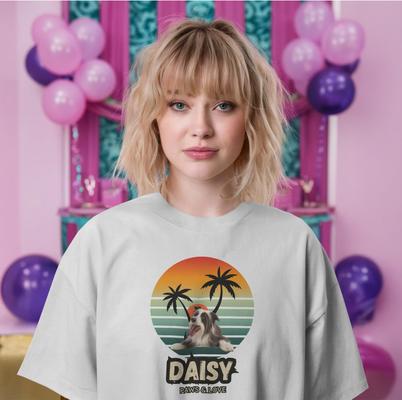 Show full view: Allisandro Palm Trees Pet Photo & Name Personalized Ultra-Soft T-Shirt, White, 3X-Large slide 4 of 6