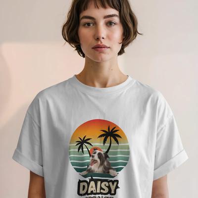 Show full view: Allisandro Palm Trees Pet Photo & Name Personalized Ultra-Soft T-Shirt, White, 3X-Large slide 3 of 6