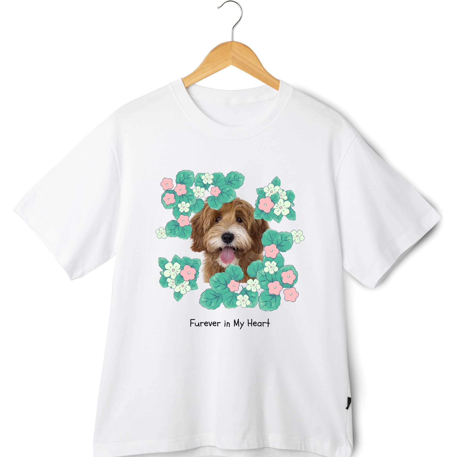 NeoAnimo Begonia Pet Photo & Name Personalized Ultra-Soft T-Shirt, White, XX-Large