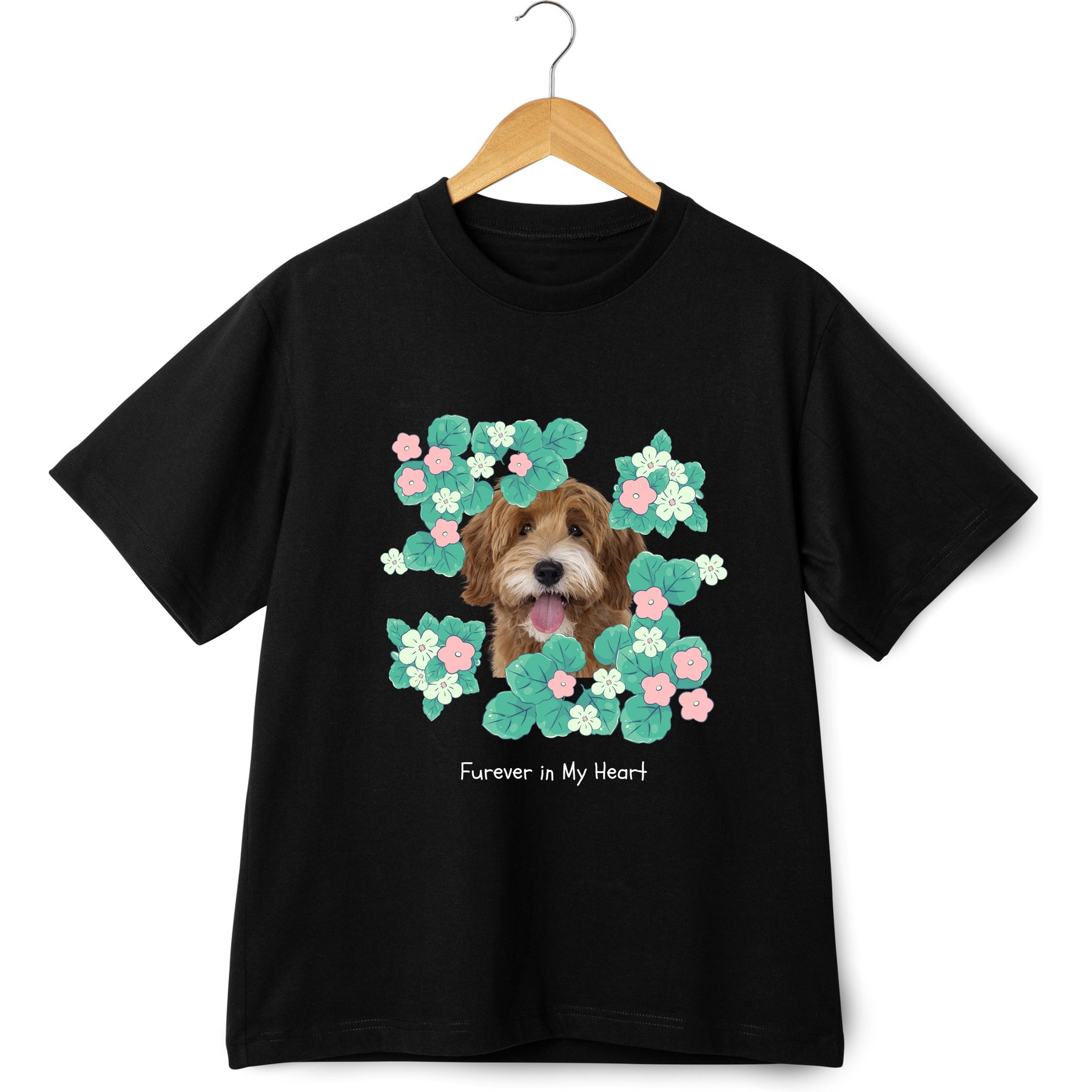 NeoAnimo Begonia Pet Photo & Name Personalized Ultra-Soft T-Shirt, Black, Small