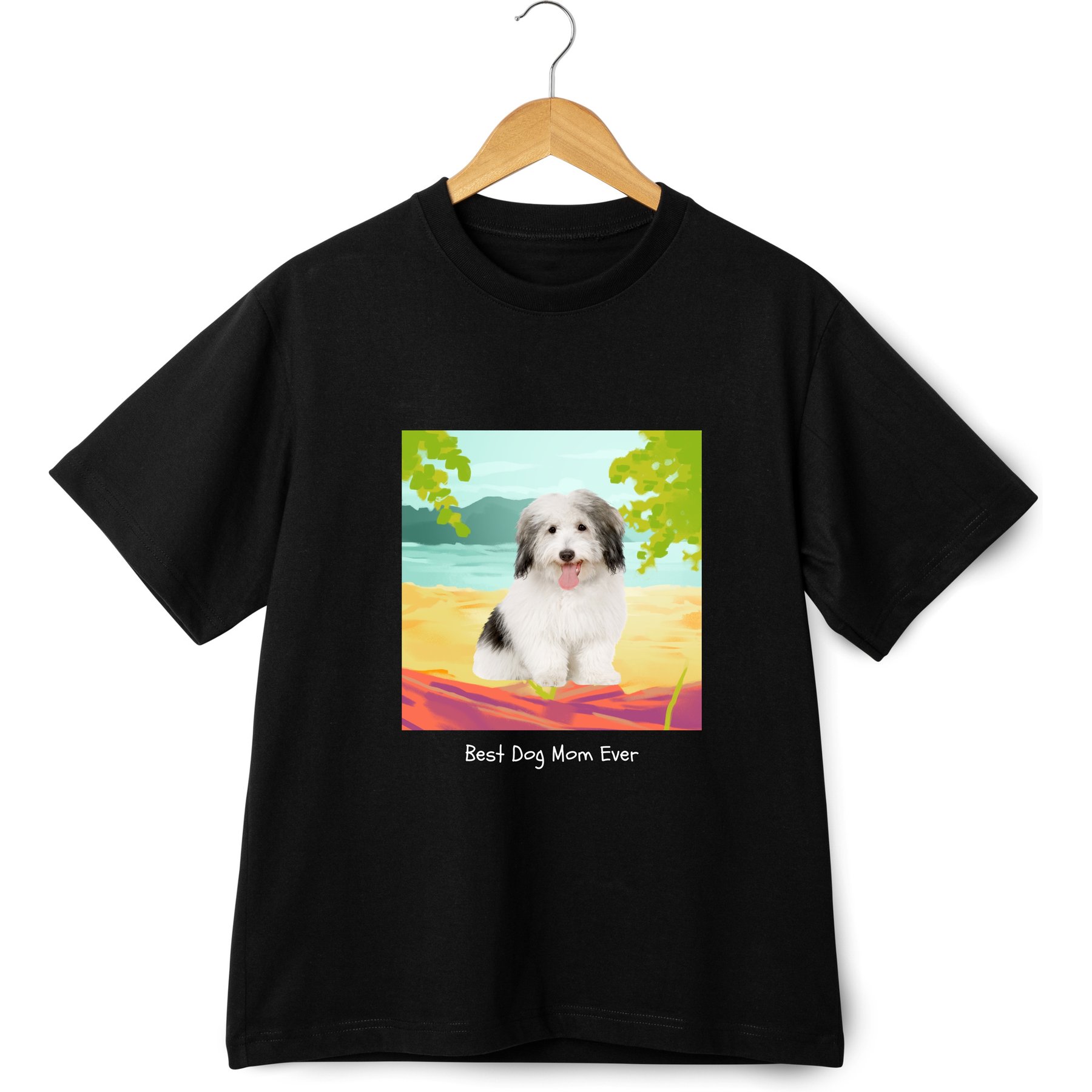 Allisandro Lake Beach Pet Photo & Name Personalized Ultra-Soft T-Shirt, Black, Medium