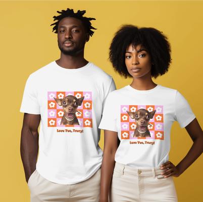 Show full view: Allisandro Retro Flower Pet Photo & Name Personalized Ultra-Soft T-Shirt, White, 3X-Large slide 4 of 6