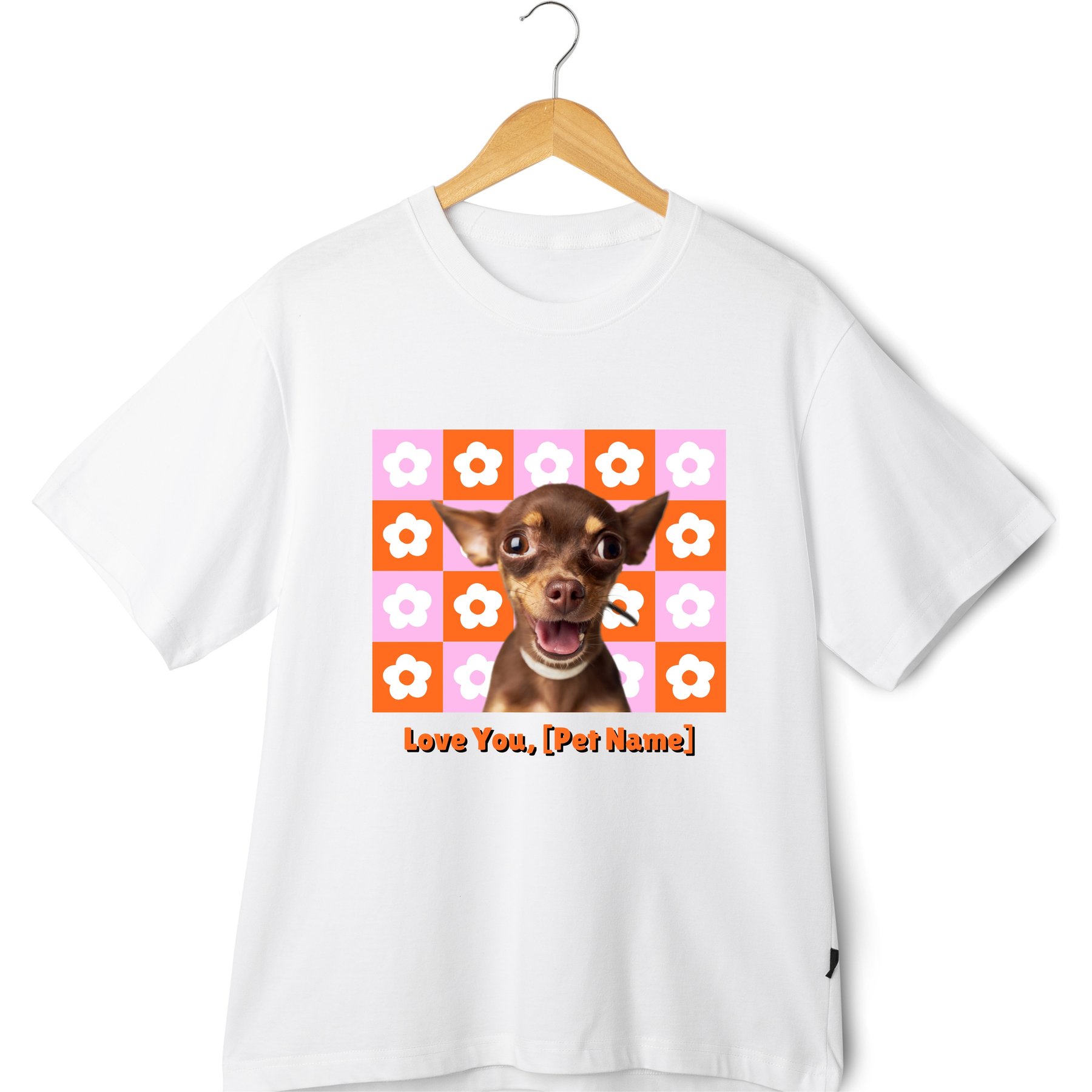 NeoAnimo Retro Flower Pet Photo & Name Personalized Ultra-Soft T-Shirt, White, XX-Large